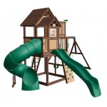 Complex Loc de Joaca SkyFort 3 din lemn de cedru - Centru de exterior multifunctional cu tobogan elicoidal si 3 nivele de joaca Sky Fort III Backyard Discovery  